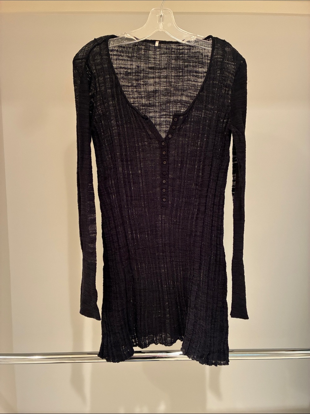 Free People Black Ribbed Long-Sleeve Henley Tunic